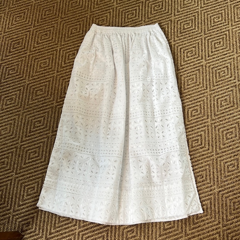 J. Crew side slit maxi skirt in white eyelet XS NWT